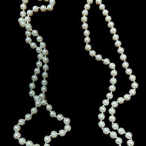 Elegant Faux Glass Silk Strung Pearl Necklace Flapper Length 60”